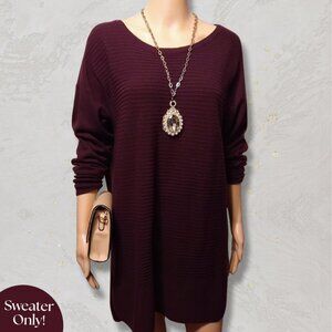 Dressy Women’s Long Sleeve Tunic Plum/Burgundy Ribbed Knit Sweater – Size Large